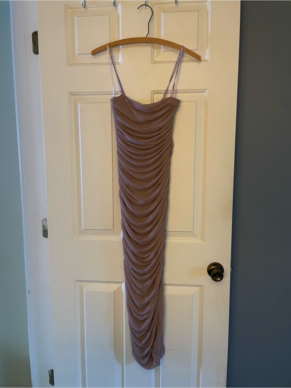 Ruched Midi Slip Dress in Dusty Mauve